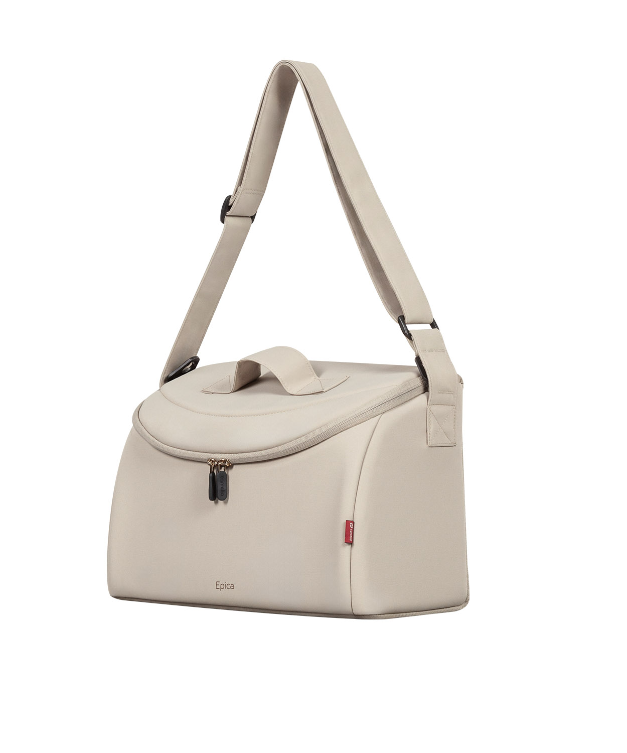 Der Epica Universal Kinderwagen 3 in 1 2025 Wickeltasche wird am Rahmen des Kinderwagens befestigt. 