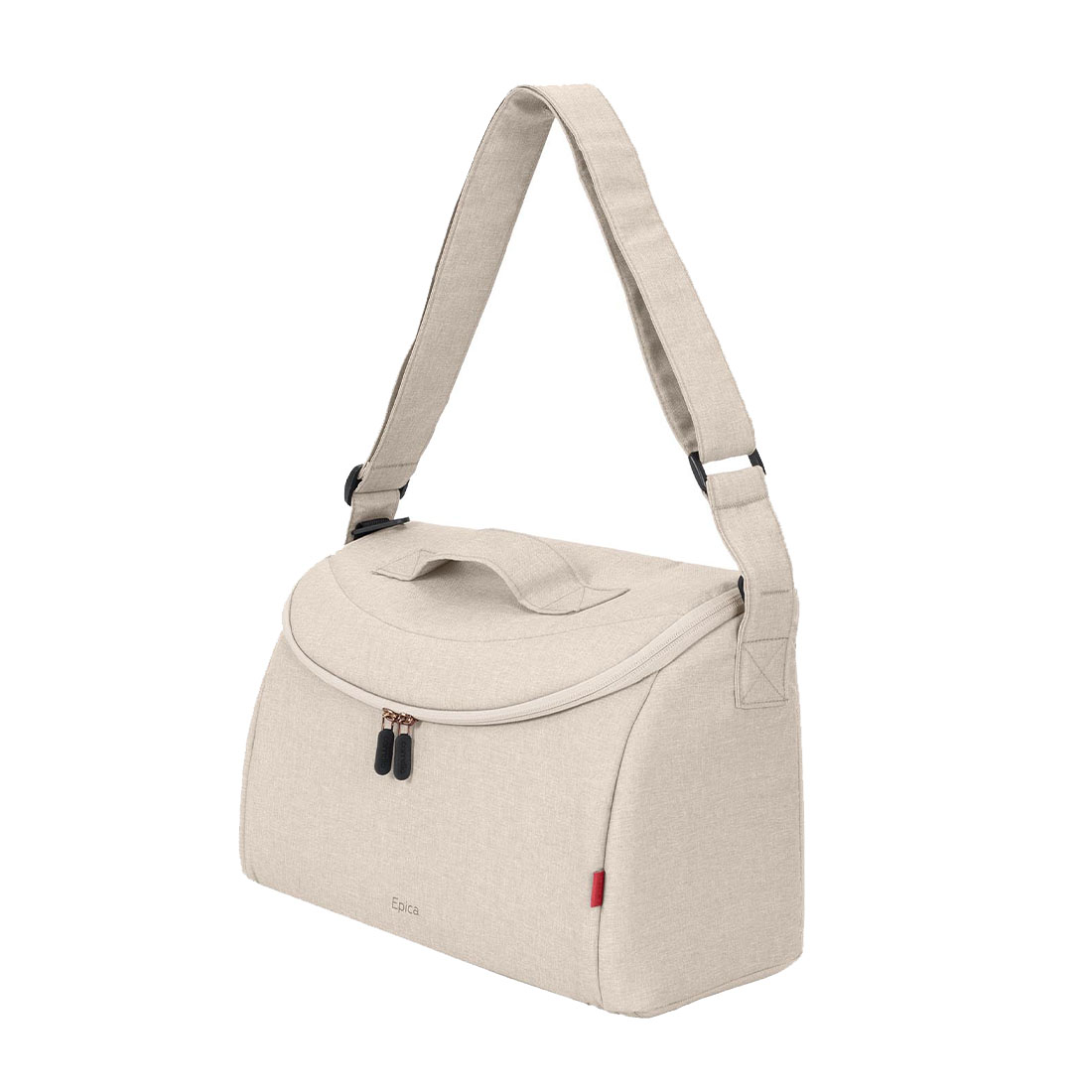 Der Epica Universal Kinderwagen 3 in 1 2025 Wickeltasche wird am Rahmen des Kinderwagens befestigt. 